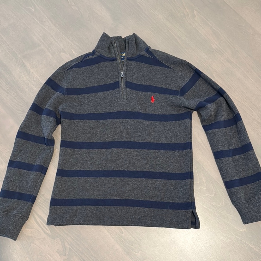 Ralph Lauren Gray and Navy Striped Pullover Boys Sweater